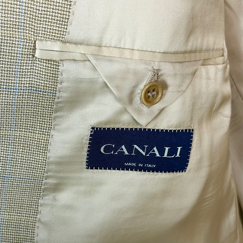 Canali Sport Coat Mens US 48R IT 58R Tan Windowpane Lightweight Wool Italy - Picture 9 of 15